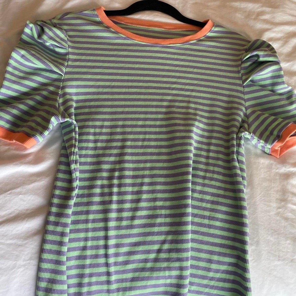 Lavender and Mint Green ribbed knit striped top-Size L